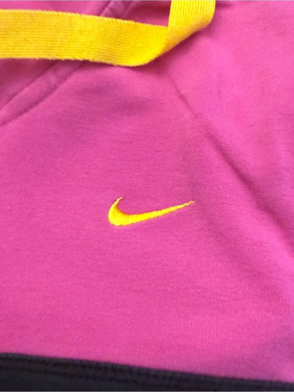 Nike Kids' Pink Hooded Zip Jacket with Black Panel and Yellow Accents